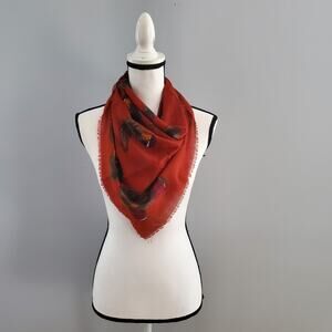 Vintage Cloth Brown Feathers Large Scarf